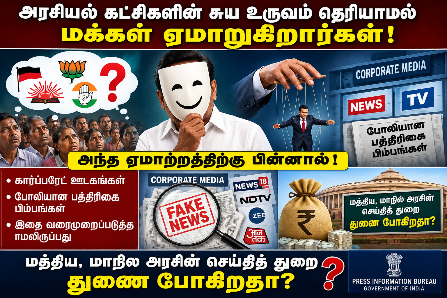 People are deceived because they don't know the true nature of political parties. Are the corporate media and fake journalistic images that shape this deception, along with the central and state government's information departments, abetting corrupt polit
