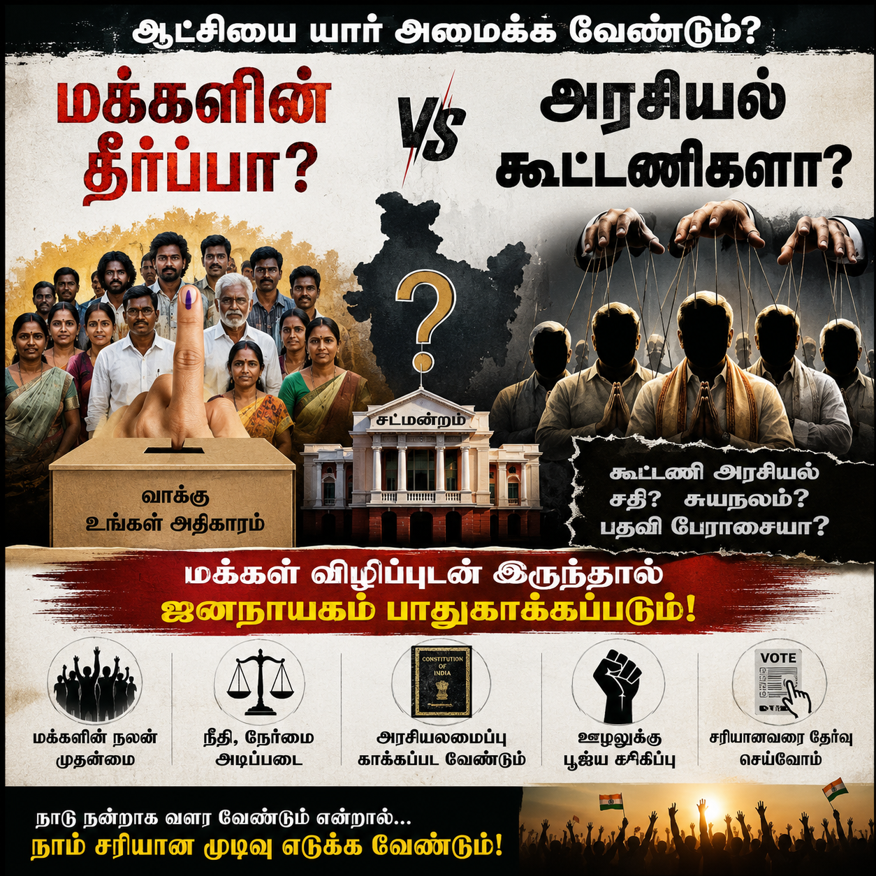 நாட்டில் ஊழல்வாதிகளின் கூட்டணிகள் ஒட்டுமொத்தமாக சேர்ந்து ,தமிழக வெற்றி கழகத்தின் விஜய் ஆட்சியை கவிழ்த்து விட வேண்டும் என்று பேசுவதை மக்கள் ஏற்றுக் கொள்வார்களா?