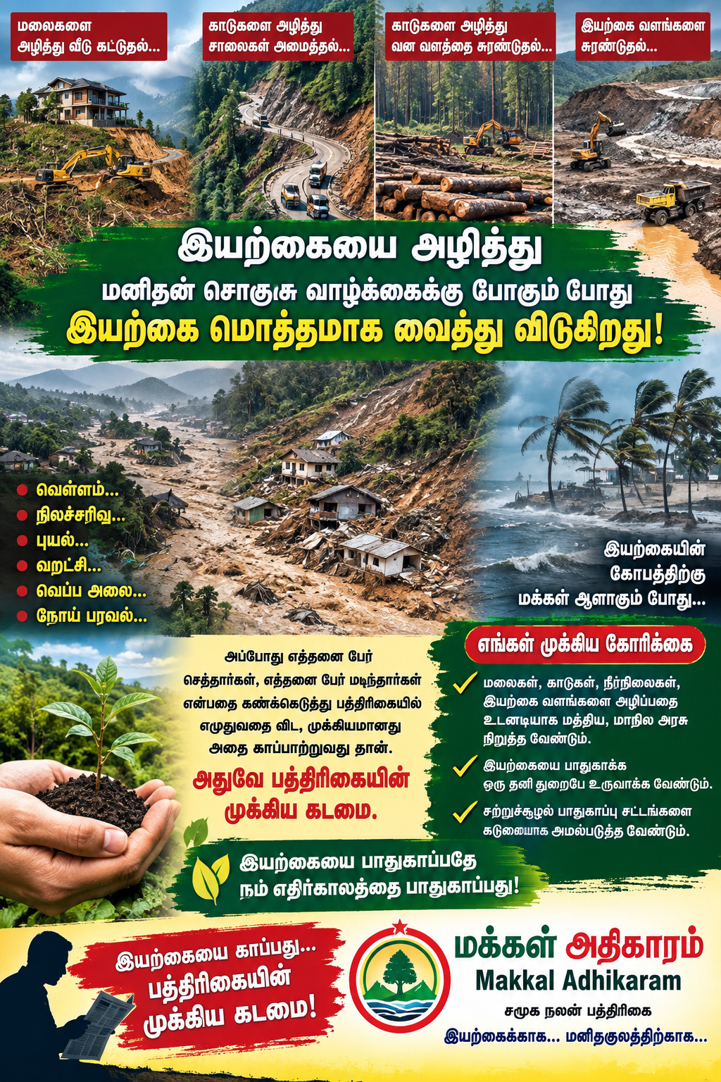 மத்திய அரசு, மாநில அரசு! நாட்டில் இருக்கின்ற சாலையிலே போதுமானது. சாலை போட மலைகளை அழிக்க வேண்டாம் – இயற்கை பாதுகாவலர்கள்