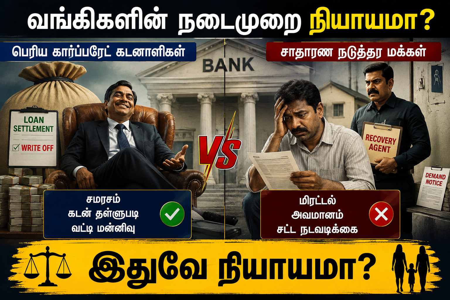 பெரிய கார்ப்பரேட் கடனாளிகளுக்கு வங்கிகள்சமரசம்! ஆனால், சாதாரண நடுத்தர மக்கள் வாங்கிய கடனுக்கு! வங்கிகள் Recovery Agent? ஆ — வங்கிகளின் நடைமுறை நியாயமா?